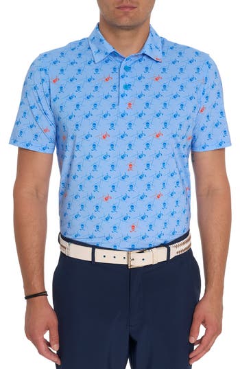 Robert Graham Stinger Skull Print Short Sleeve Performance Golf Polo In Light Blue