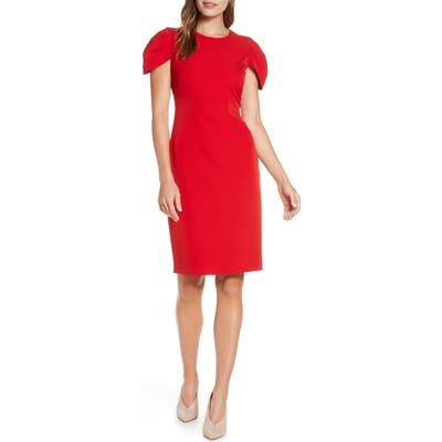 Vince Camuto Pleat Cap Sleeve Crepe Sheath Dress, 8 (similar to 1) - Red