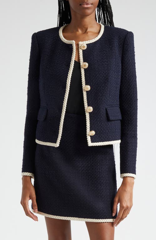 Shop Veronica Beard Mabel Cotton Blend Tweed Jacket In Navy