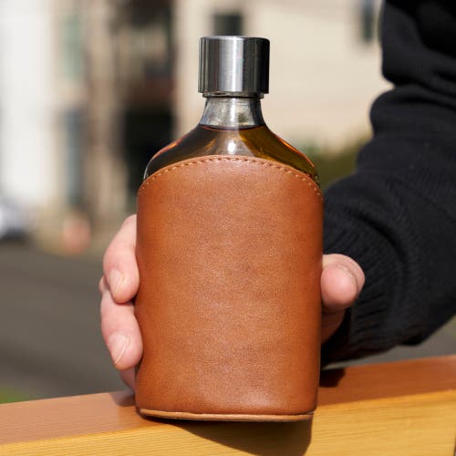 Viski Admiral Parker Leather-wrapped 7 oz Glass Flask In Clear