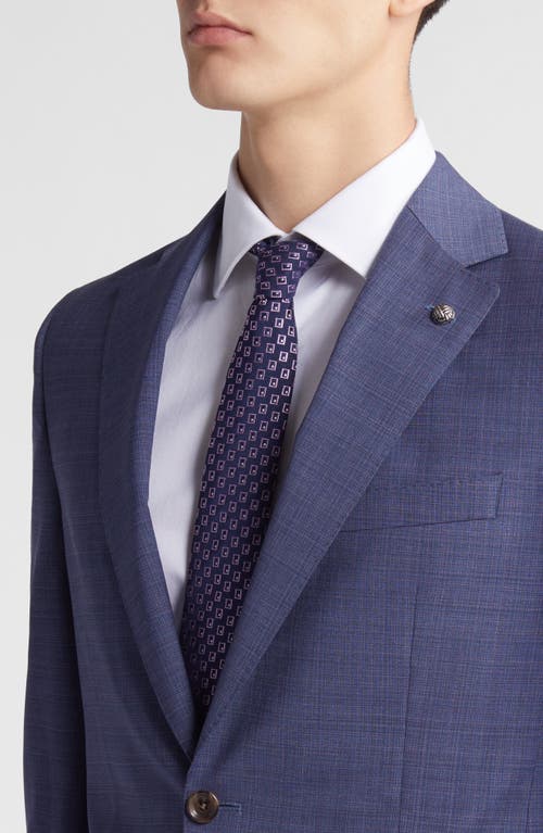 Shop Jack Victor Blue Mélange Plaid Wool Suit In Med Blue