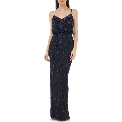 Js Collections Beaded Blouson Gown, Black