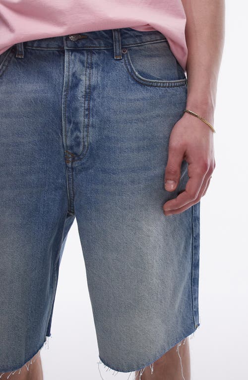 Shop Topman Raw Hem Wide Leg Denim Shorts In Light Blue