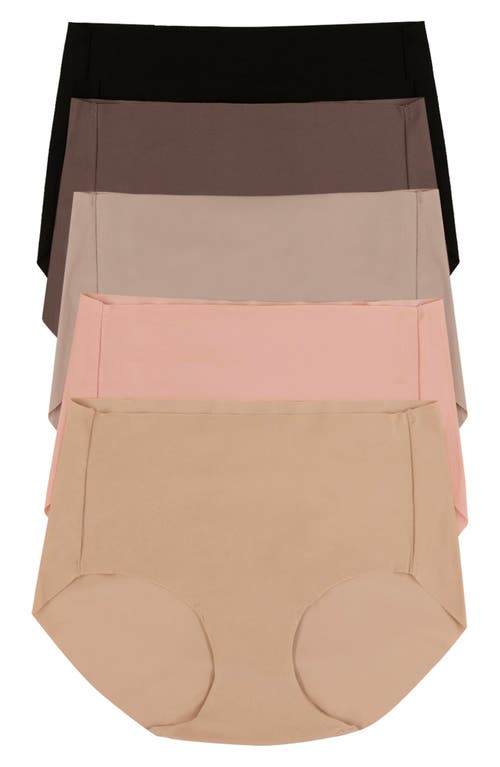 Felina Hint Of Skin Assorted 5-pack Briefs In Black//sphinx Rose