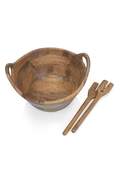 Picnic Time Ciotola Wood Salad Bowl & Servers In Brown