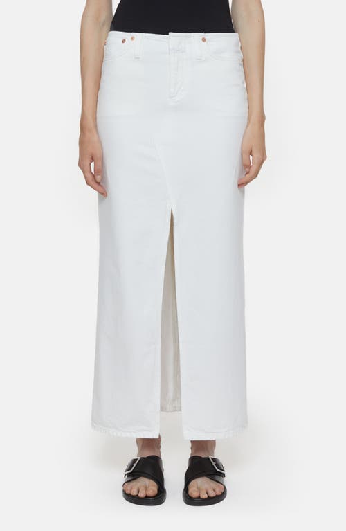 Closed Front Slit Denim Midi Skirt in White