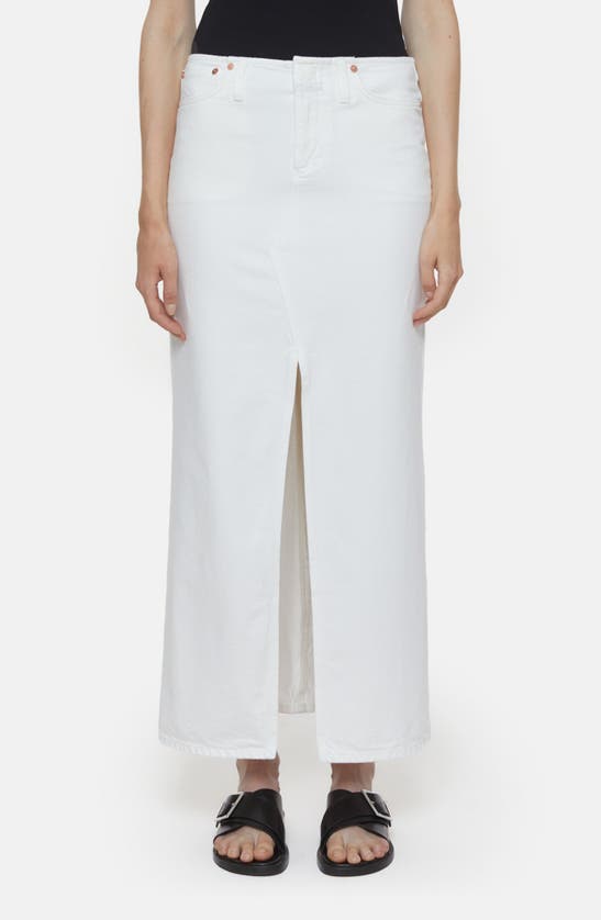 Shop Closed Front Slit Denim Midi Skirt In White