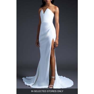 Cushnie V-Neck Slit Wedding Dress, Size IN STORE ONLY - White