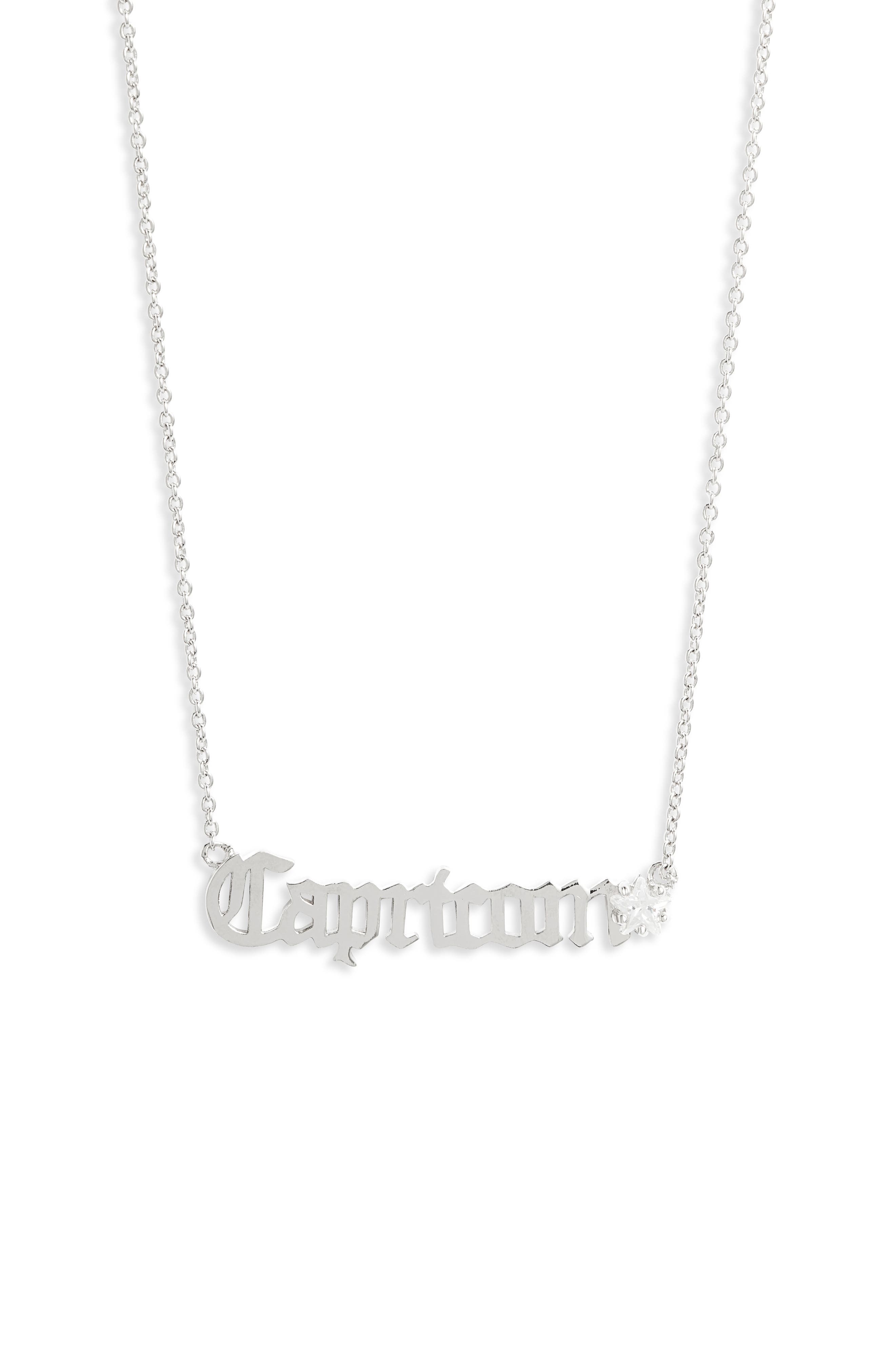 Melinda Maria Zodiac Script Pendant Necklace In Silver- Capricorn