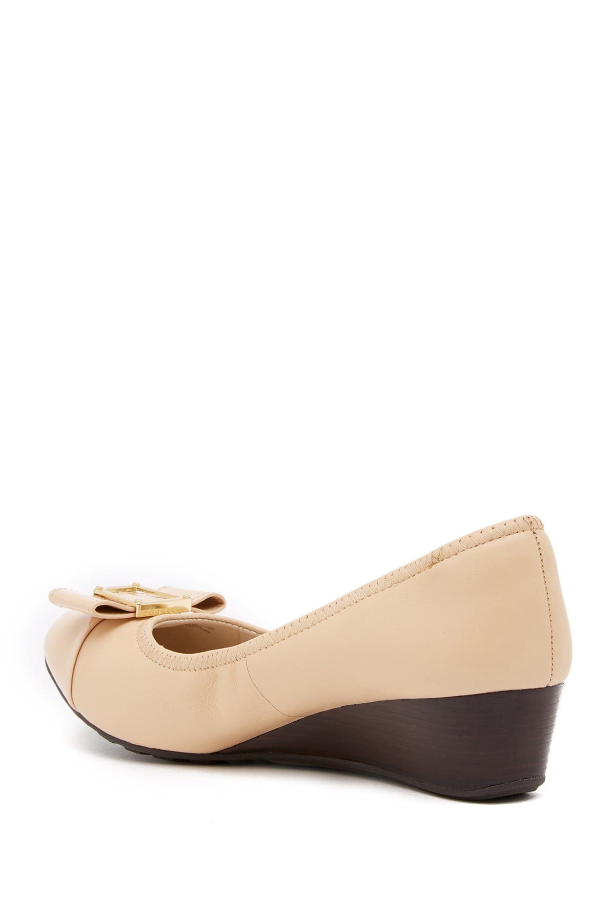 emory bow leather wedge pump