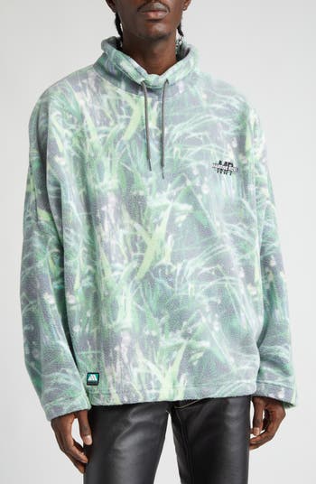 Martine Rose Oversize Batwing Fleece Hoodie in Grass Print