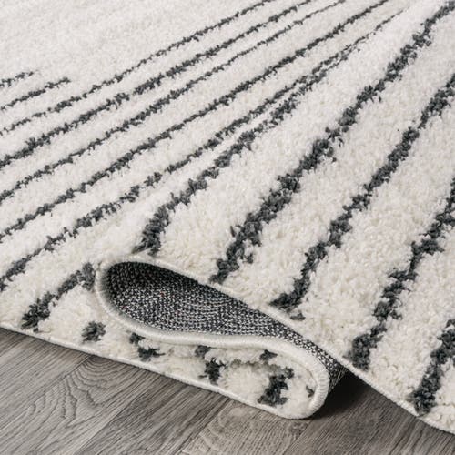Jonathan Y Petra Abstract Stripe Geometric Shag Area Rug In White/gray