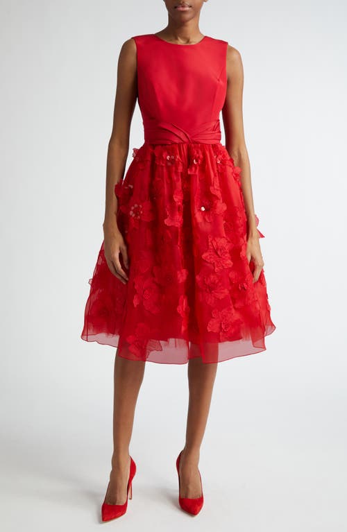 Carolina Herrera Floral Appliqué Sleeveless Silk Dress Lacquer Red at Nordstrom,