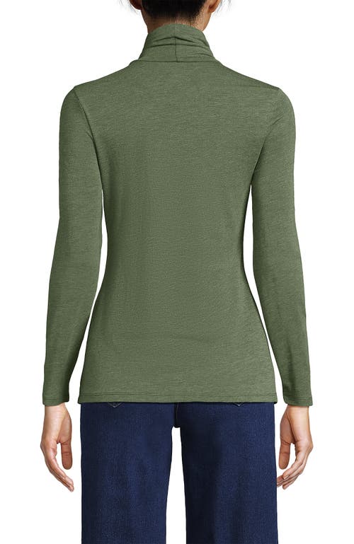 Shop Lands' End Lightweight Jersey Skimming Long Sleeve Turtleneck In Estate Green Heather