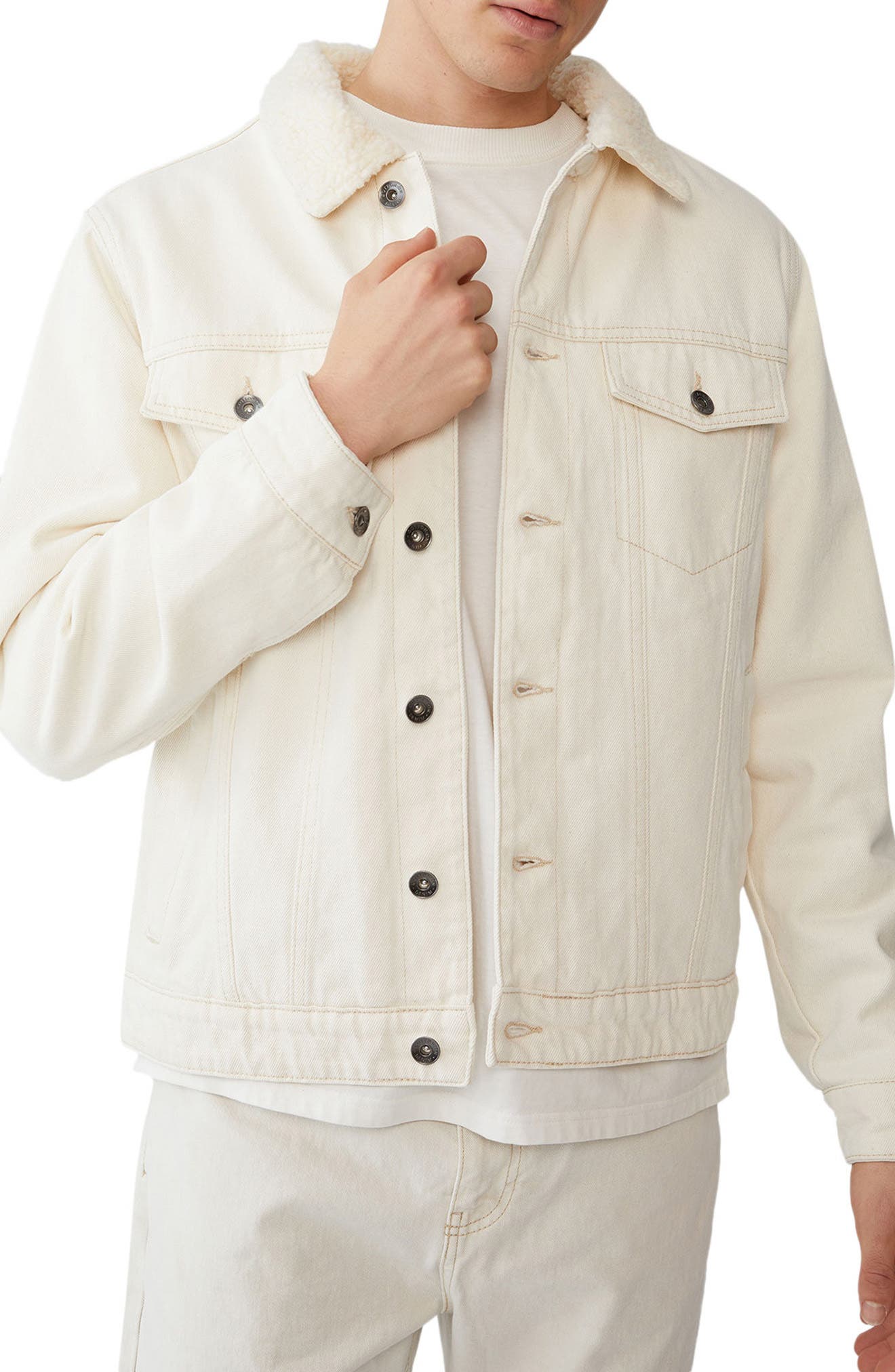 faux shearling collar denim jacket