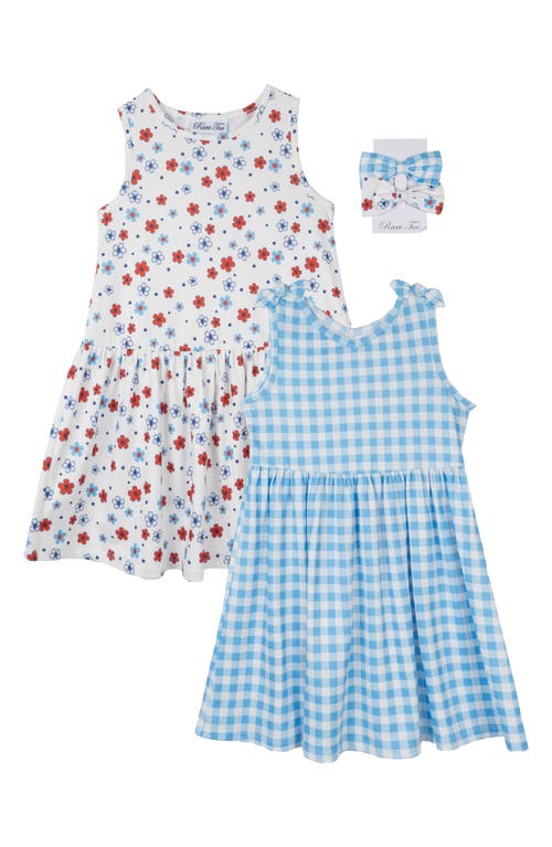 Shop Rare Editions Kids' Mix Print Assorted Dresses & Bow Set In Blue