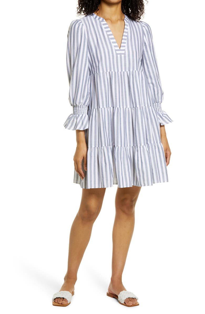 Eliza J Stripe Tiered Long Sleeve Cotton Dress Nordstrom Eliza J Stripe Tiered Long Sleeve Cotton Dress Nordstrom
