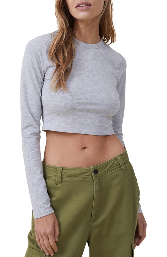 Shop Cotton On Micro Crop Long Sleeve Top In Grey Marle