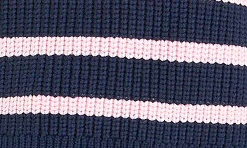 English Factory Stripe Sleeveless Quarter Zip Sweater In Navy/pink