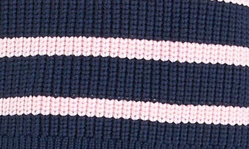 Shop English Factory Stripe Sleeveless Quarter Zip Sweater In Navy/pink