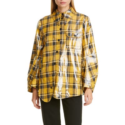 Ganni Plaid Coated Twill Shirt Jacket, Black