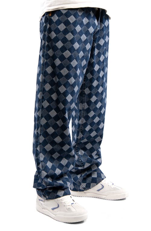 Shop Round Two Baggy Diamond Jacquard Denim Pants In Medium Blue