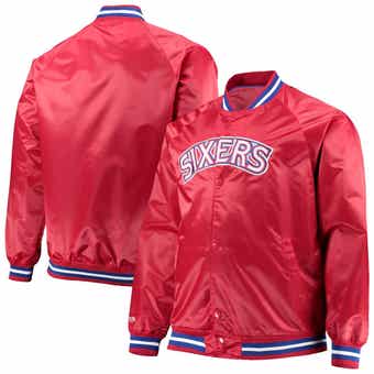 Mens Big Face Bulls Bomber Jacket Black/red, Mitchell & Ness Jackets