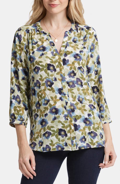 Nydj Pintuck Blouse In Indigo Blooms