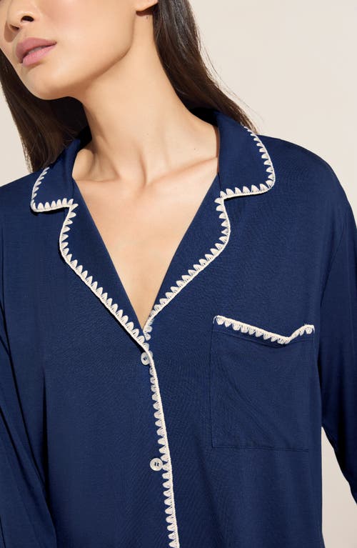 Eberjey Frida Contrast Embroidery Knit Pajamas In Navy/ Ivory