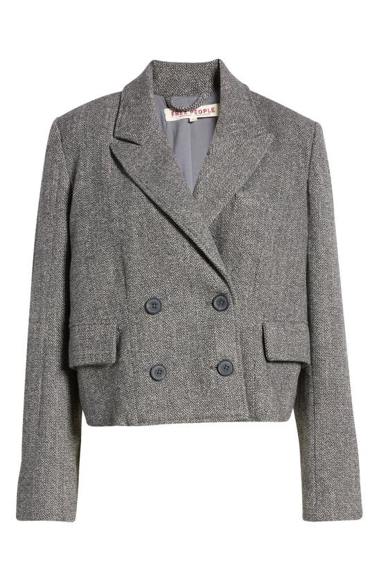 Shop Free People Heritage Double Breasted Crop Blazer In Grey Combo