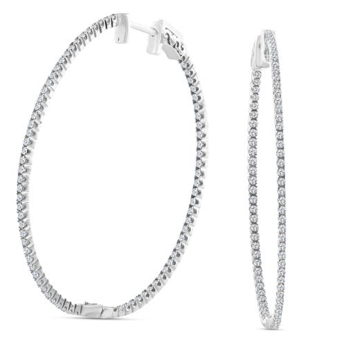 Bliss Diamond 1.20ct Diamond Inside Outside Skinny Hoops 14k Gold Lab Grown2" Tall In 14k White Gold