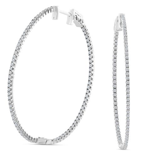 Shop Bliss Diamond 1.20ct Diamond Inside Outside Skinny Hoops 14k Gold Lab Grown2" Tall In 14k White Gold