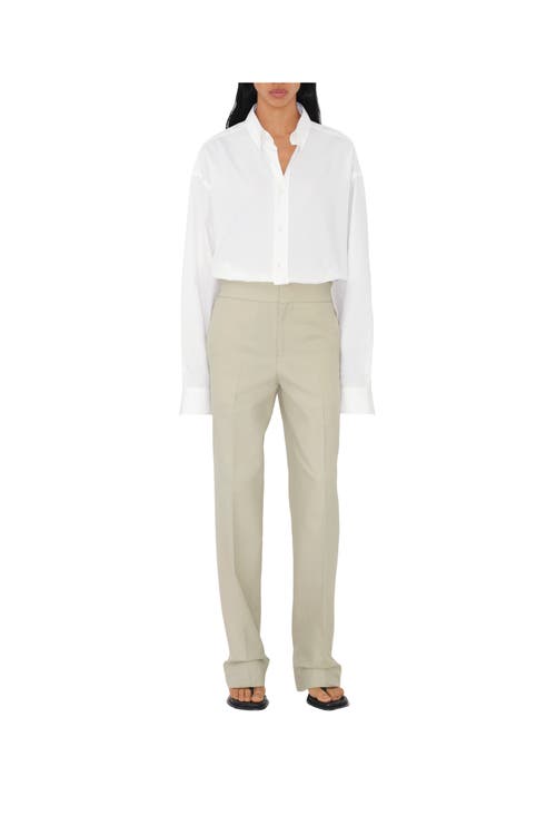 Shop Burberry Cotton Blend Trousers In Plaster