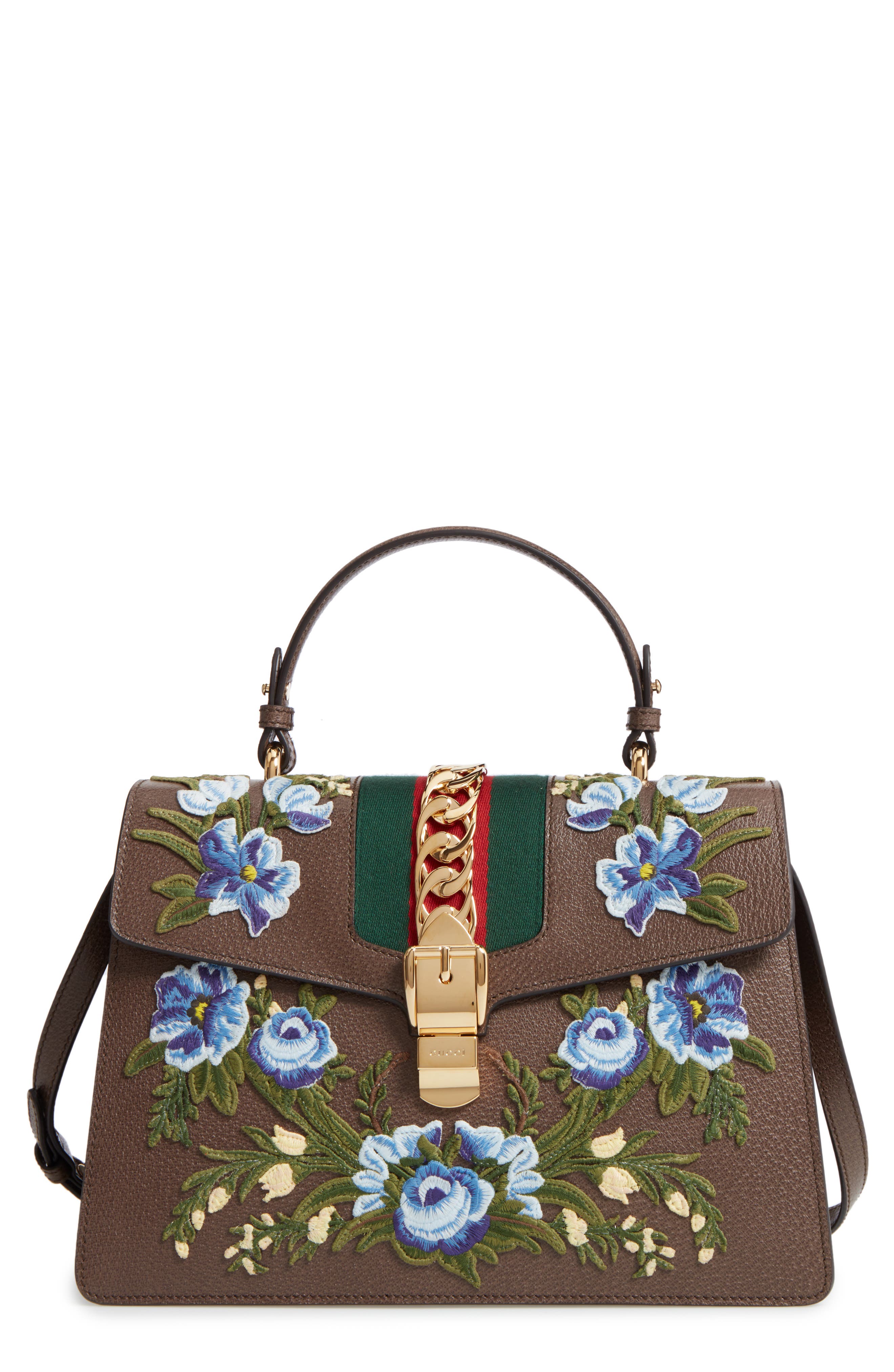 Gucci Medium Sylvie Embroidered Top Handle Leather Shoulder Bag Nordstrom