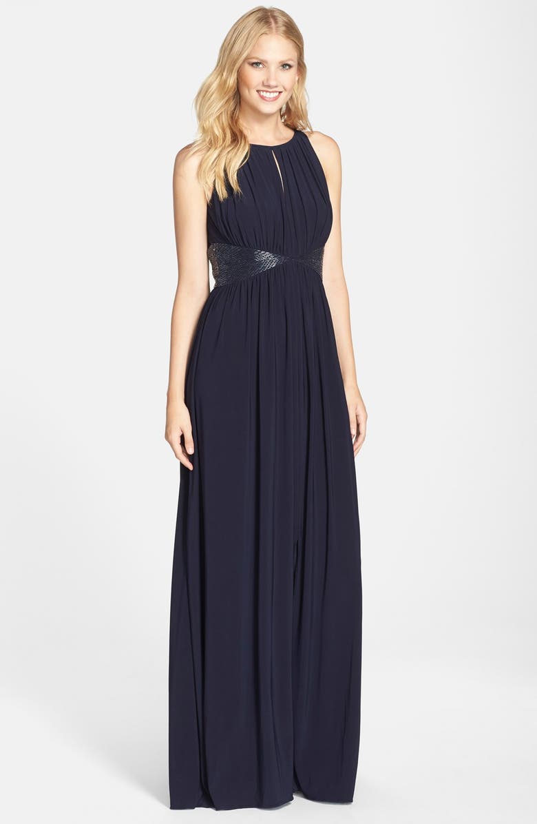 JS Boutique Beaded Waist Jersey Gown | Nordstrom