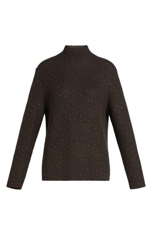 Shop Marina Rinaldi Kastel Embellished Virgin Wool Blend Turtleneck Sweater In Chocolate