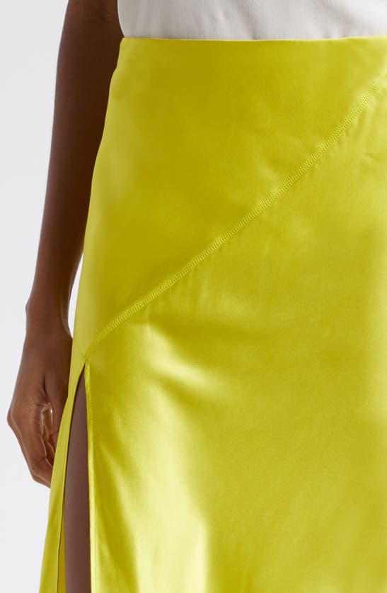 Shop Atm Anthony Thomas Melillo Bias Cut Silk Charmeuse Midi Skirt In Chartreuse Yellow