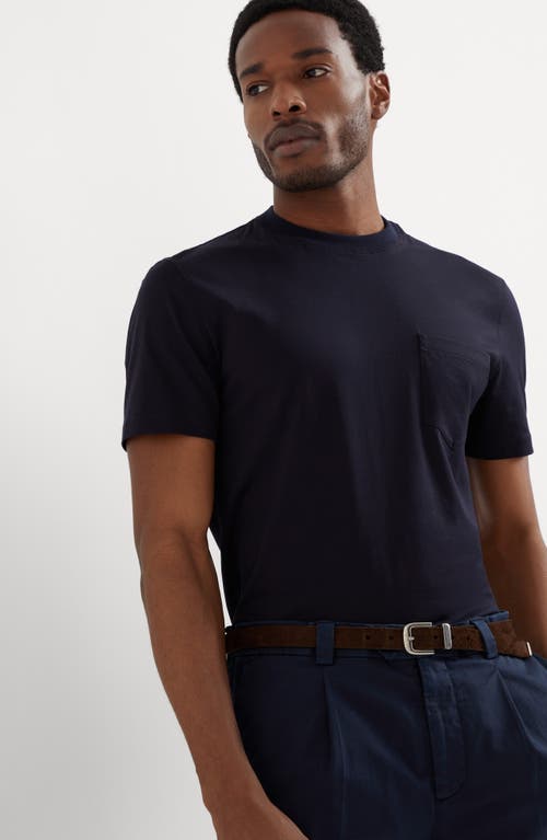 Shop Brunello Cucinelli Jersey T-shirt With Chest Pocket In Navy Blue