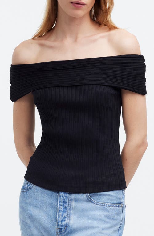 Rib Off the Shoulder Top in True Black