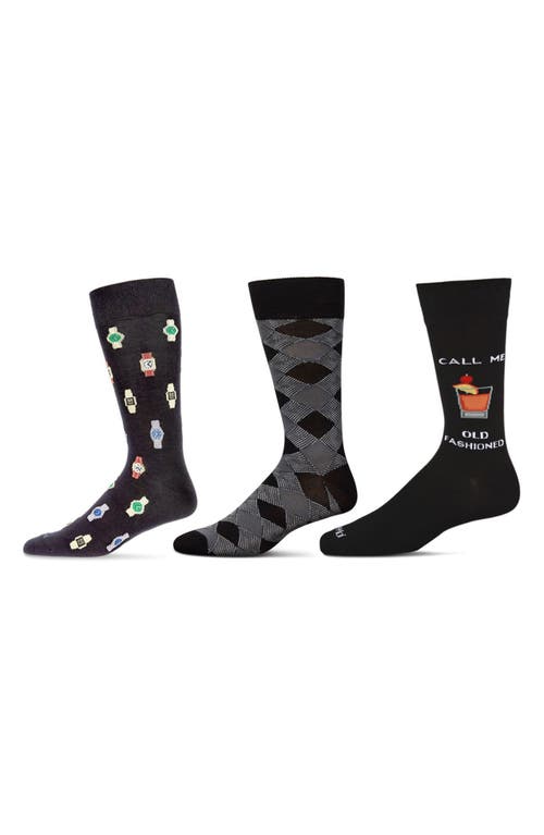 MEMOI MEMOI HOBBY ASSORTED 3-PACK CREW SOCKS 