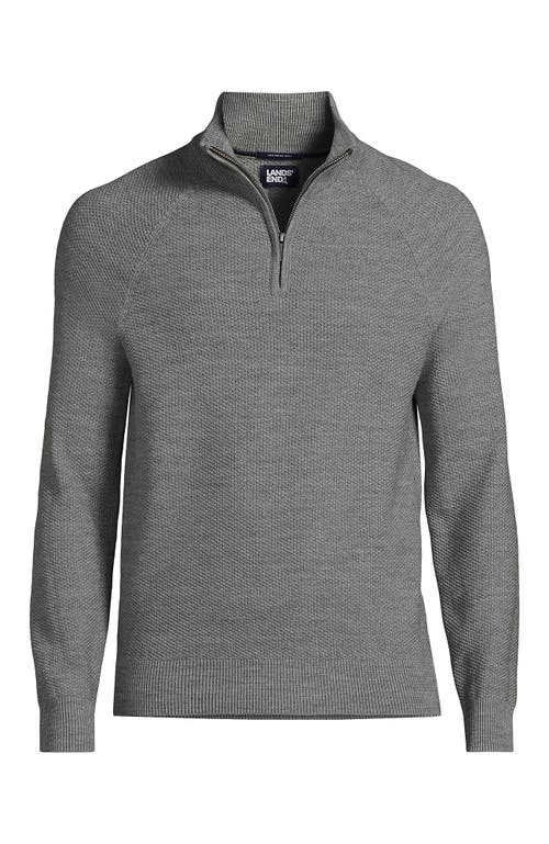 Shop Lands' End Long Sleeve Washable Merino Wool Quarter Zip Sweater In Pewter Heather