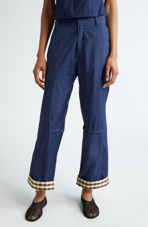 Coming Of Age Gingham Print Cuff Trousers In Navy/gingham Burgundy Yellow