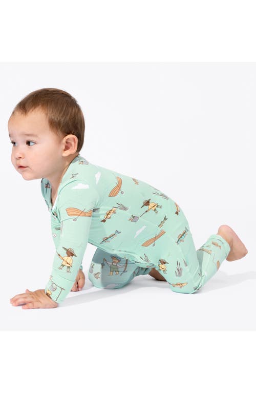 Shop Bellabu Bear Gone Fishing Convertible Footie Pajamas In Teal Green