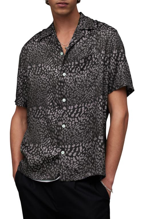 AllSaints Cosmo Print Short Sleeve Button-Up Shirt in Jet Black at Nordstrom, Size Xx-Large