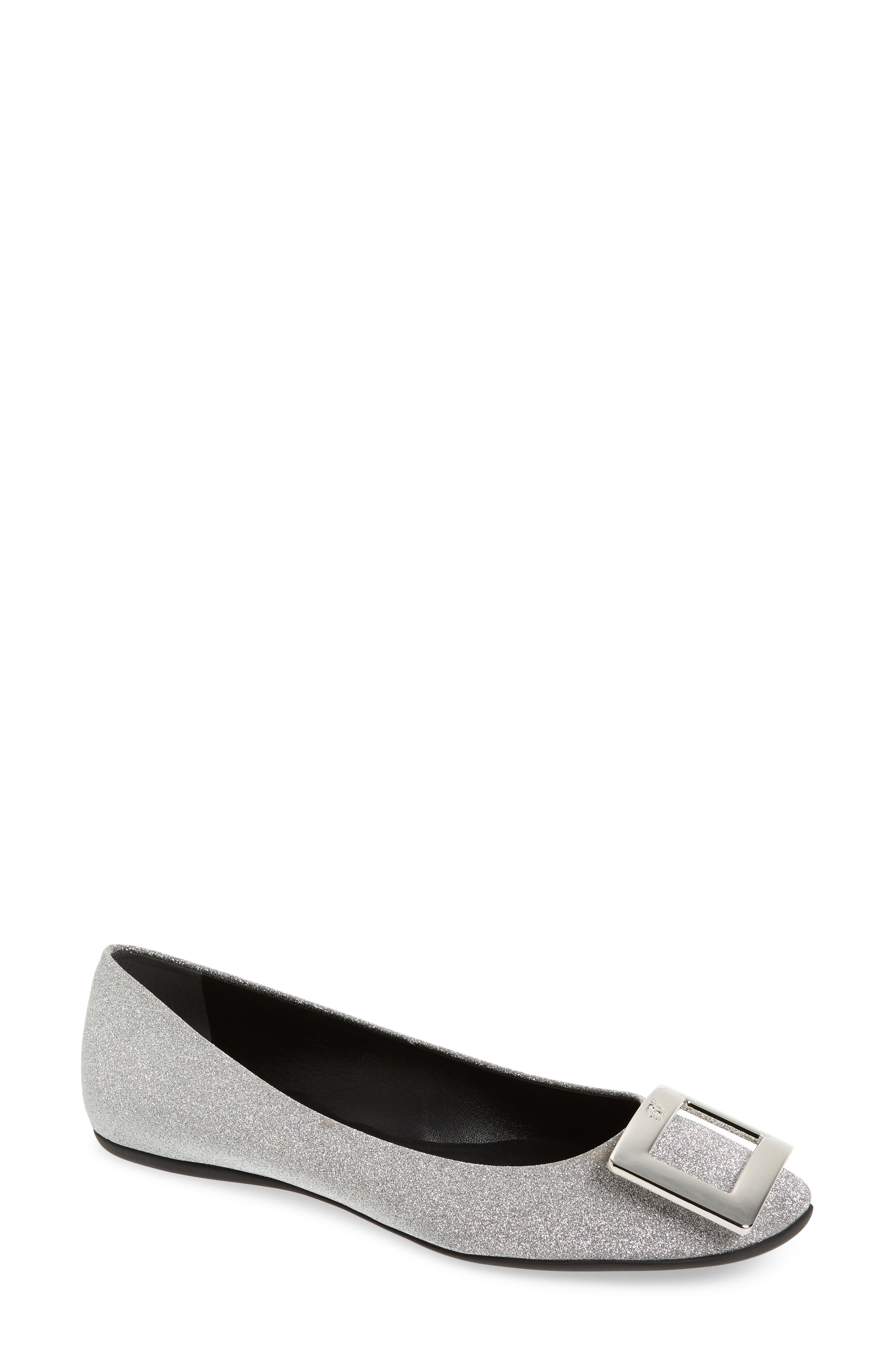 roger vivier silver flats