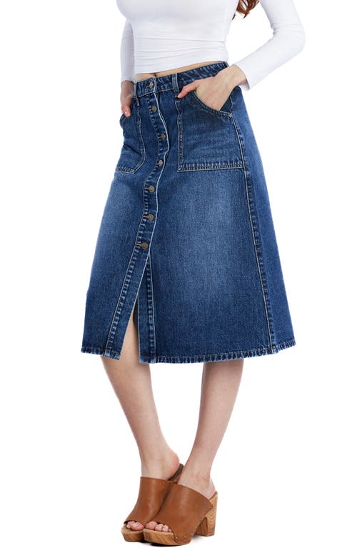 Wash Lab Denim Button Front A-line Denim Skirt In Deep Sea Blue