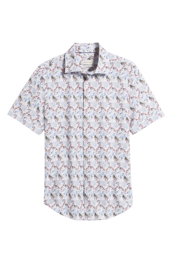 Shop Bugatchi Miles Ooohcotton® Leaf Print Short Sleeve Button-up Shirt In Air Blue