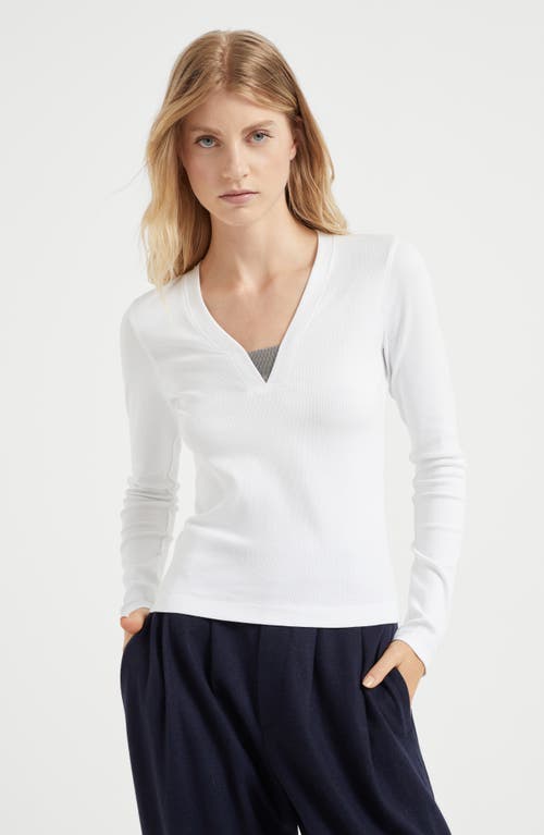 Shop Brunello Cucinelli Ribbed Jersey T-shirt In White