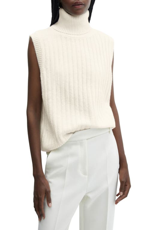 MANGO Rib Sleeveless Turtleneck Sweater Ecru at Nordstrom,