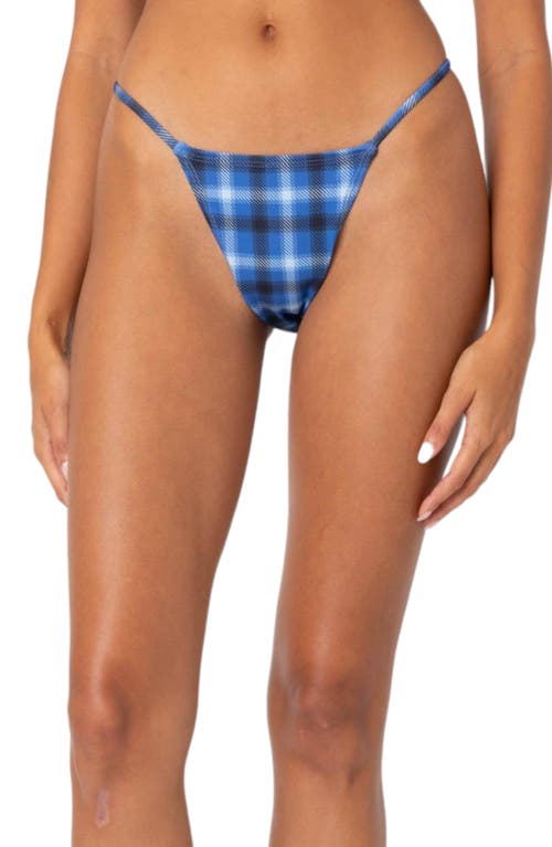 Shop Edikted Preppy Plaid Print Bikini Bottoms In Blue